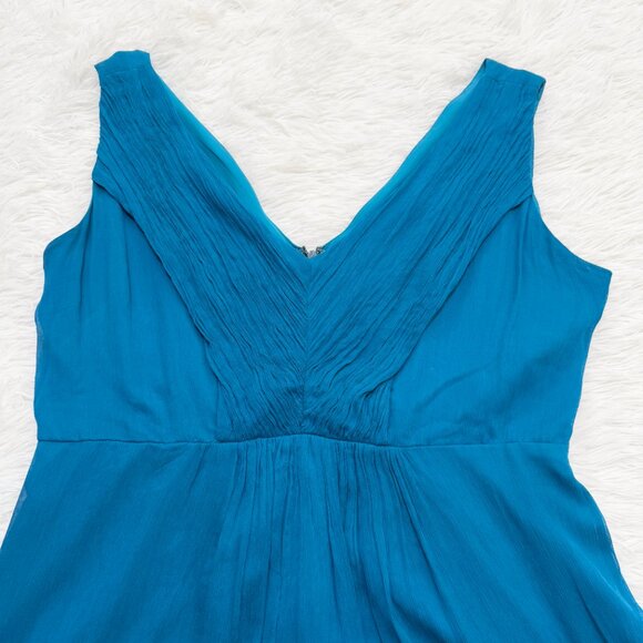Women J.Crew V Neck Silk Cocktail Mini Dress Lined in Teal Size14 - Picture 6 of 10